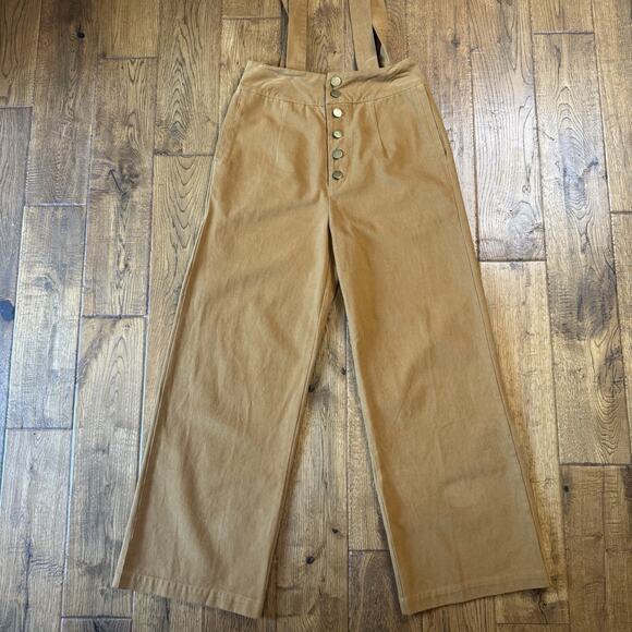 NWT Paper Crane Button Fly Wide Leg Camel Removable Suspender Strap Pants Sz XS - Picture 1 of 8